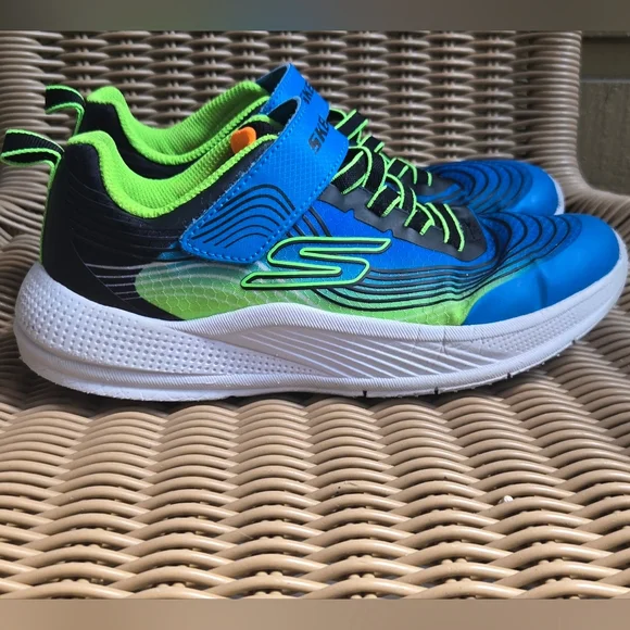 Skechers Kids Blue and Neon Green Sneakers - Picture 4 of 6